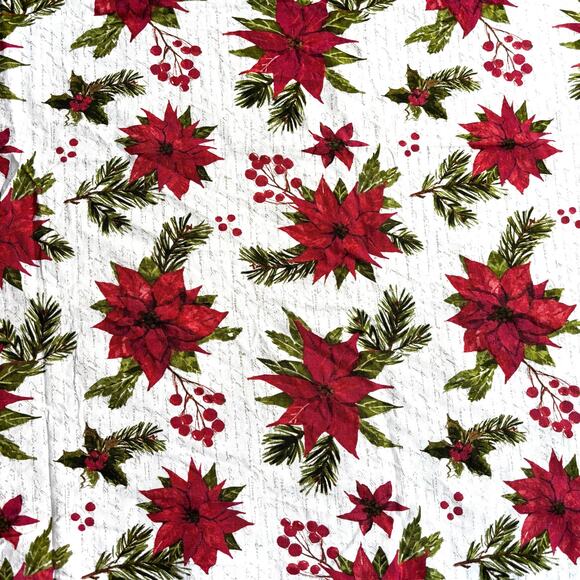 Twig & Twine festive Christmas tablecloth large rectangle red poinsettia cotton - Picture 4 of 9